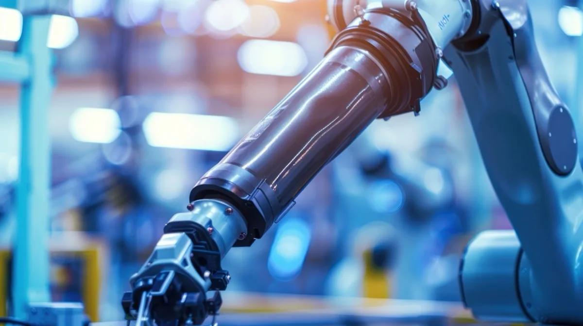 Close-up of a robotic arm in a factory