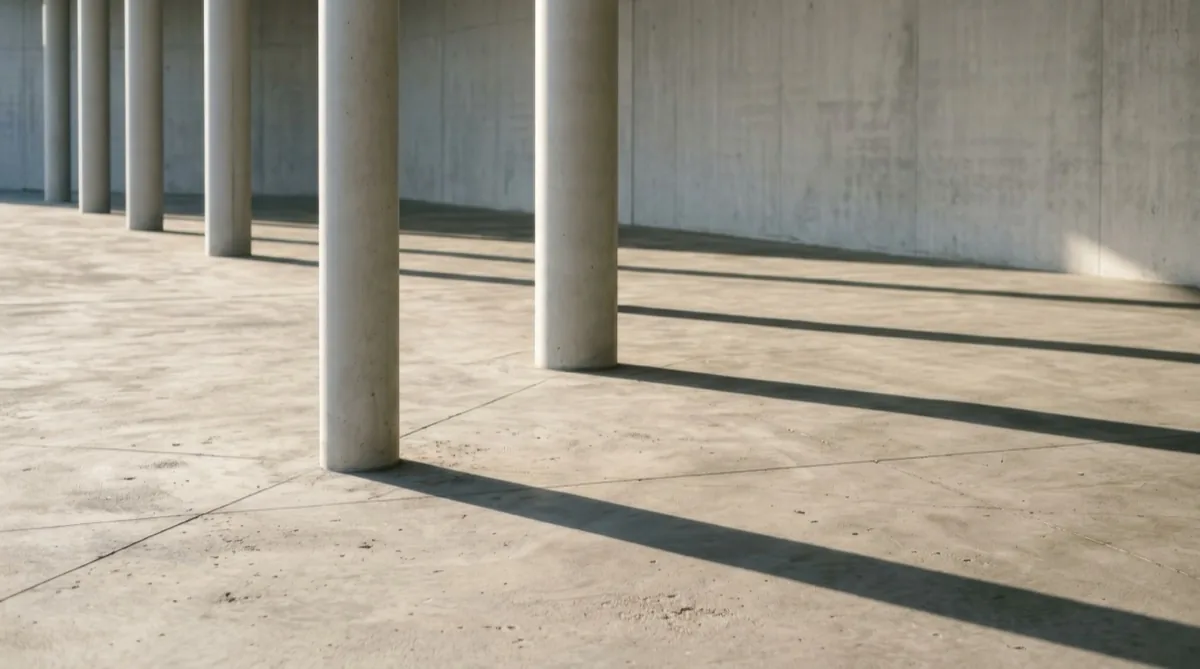 Concrete pillars casting long shadows