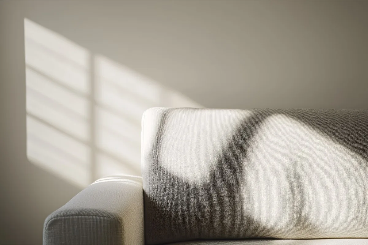Sunlight and shadow across a minimal interior