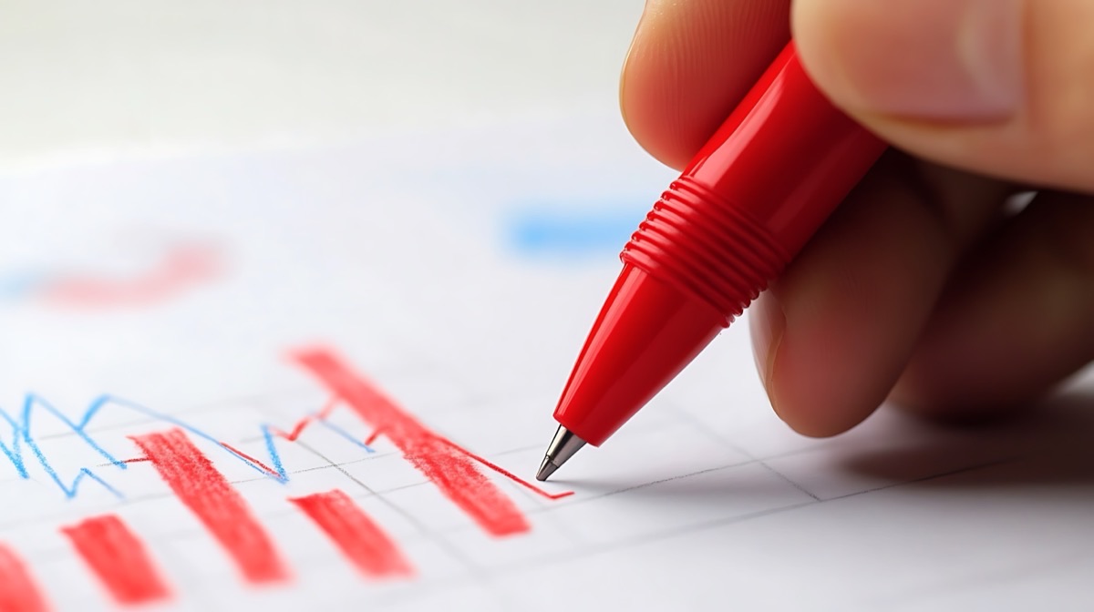 Hand drawing a line across a printed chart