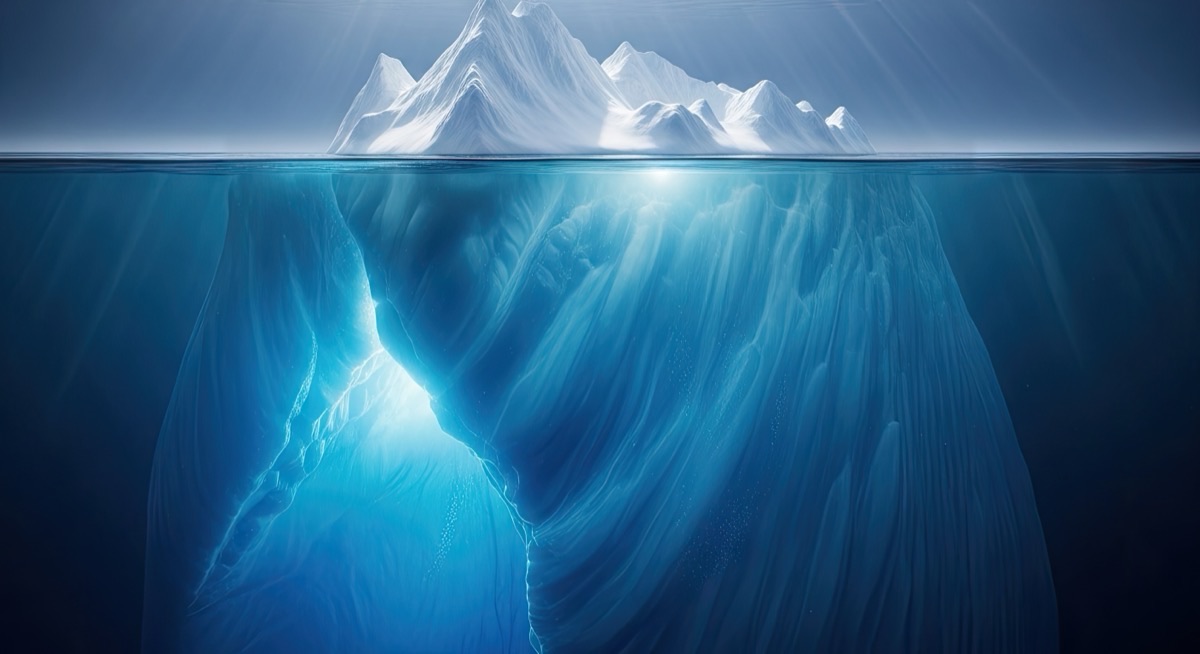 Iceberg showing its mass above and below the water