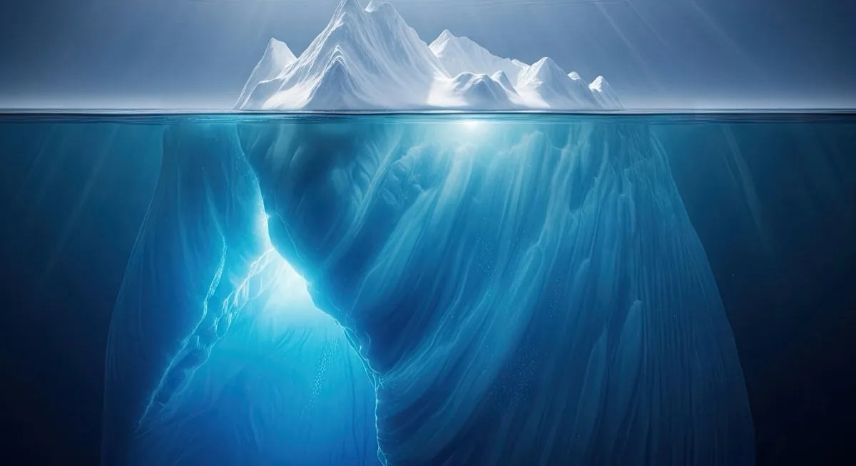 Iceberg showing its mass above and below the water