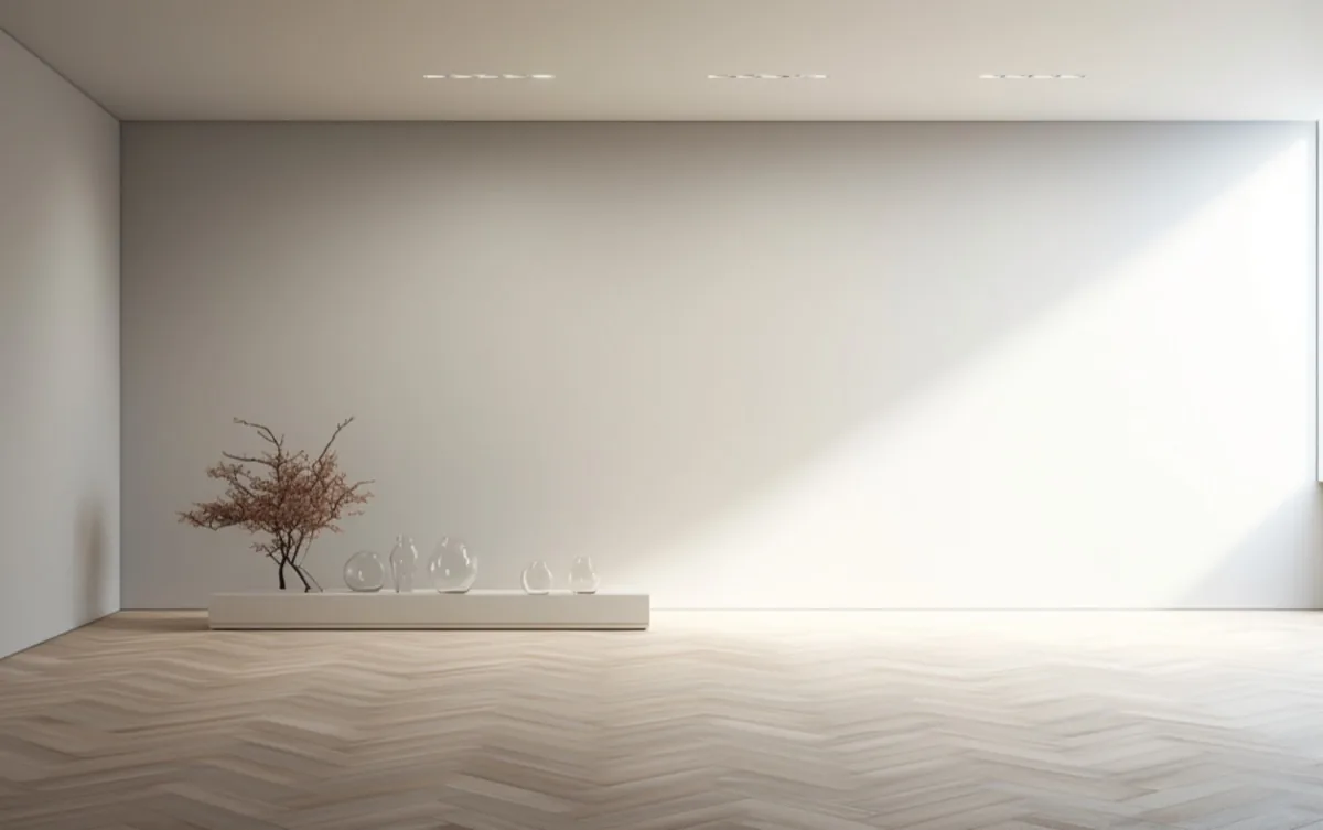 Empty minimal room with herringbone flooring