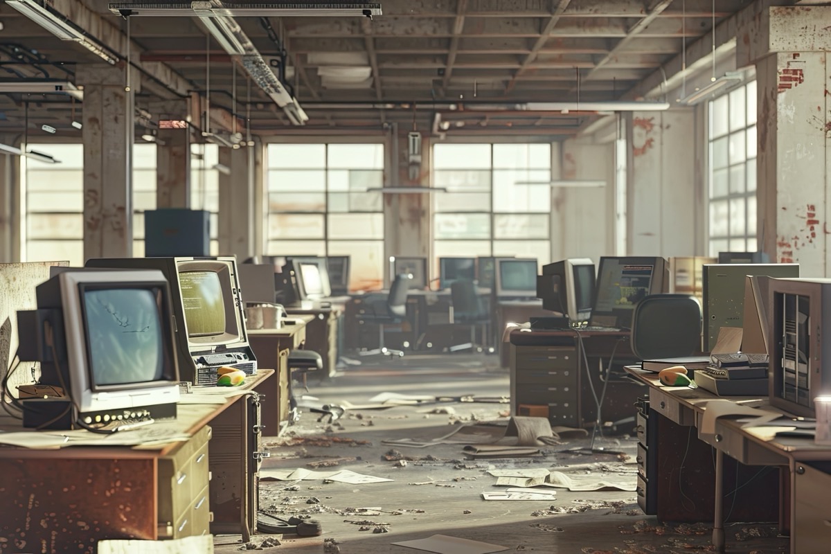 Open-plan office full of workstations