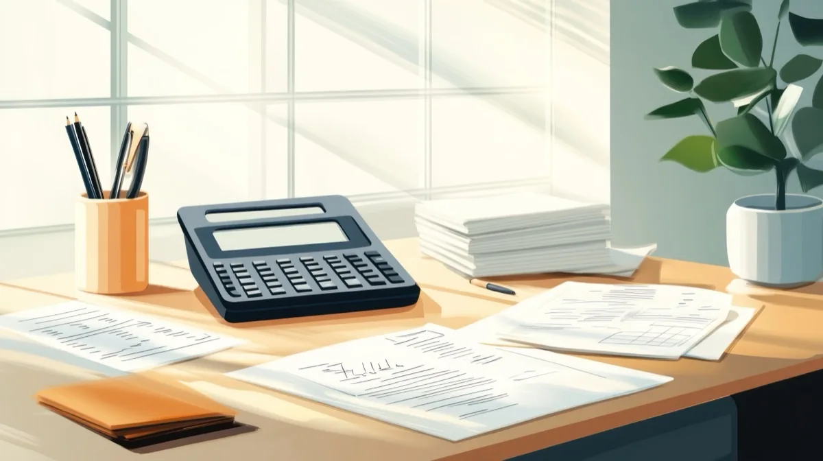 Mesa com calculadora e faturas