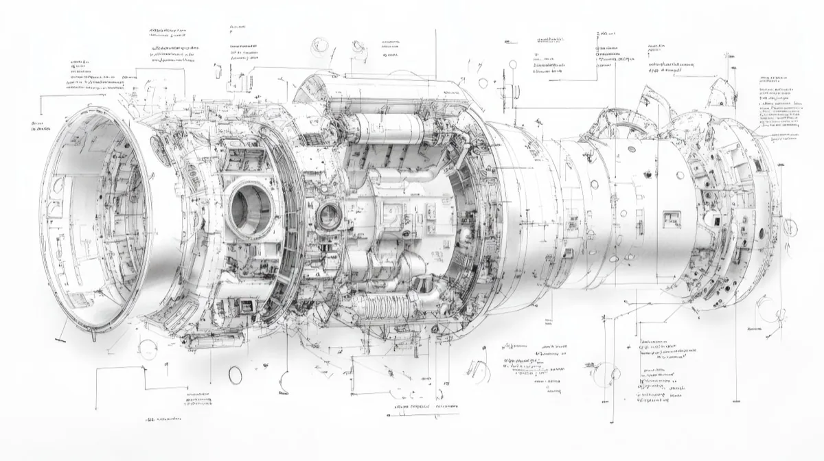 Cutaway technical drawing of an engine